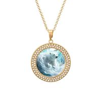Arctic Bears Brave The Arctic Women's Necklaces Round Long Alloy Pendant Necklace Minimalist Tiny Jewelry Gift Golden-style