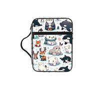 Arctic-Circle-Cute-Animals Bible Cover Case with Handle, Water-Resistant Oxford Fabric Bible Bag Organizer with Zipper Pockets for Church