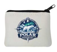 Arctic Explorer Compass and Polar Bear Neoprene Coin Purse Pouch 10x11cm White