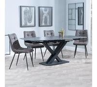 Arctic Extending Dining Set - 4-8 Seater - 140cm-200cm - Black Ceramic Swivel Top - Corona Dining Chair - Grey Fabric