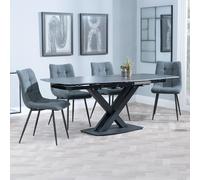 Arctic Extending Dining Set - 4-8 Seater - 140cm-200cm - Black Ceramic Swivel Top - Corona Dining Chair - Light Grey Fabric