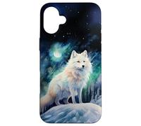 Arctic Fox Aurora Under a Moon and Starry Sky Watercolor Case for iPhone 16 Plus