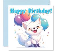 Arctic Fox Birthday Card - Balloon Animals - Happy Birthday Cards for Son Daughter Brother Sister Grandson Granddaughter Niece Nephew Cousin, 145mm Bday Greeting Cards