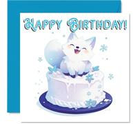 Arctic Fox Birthday Cards - Animal Cake - Happy Birthday Card for Son Daughter Brother Sister Grandson Granddaughter Niece Nephew Cousin, 145mm Bday Greeting Cards