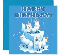 Arctic Fox Birthday Cards for Her Him - Party Animals Pyramid - Happy Birthday Card for Mum Dad Brother Sister Auntie Uncle Cousin Friend Family Colleague 145mm x 145mm Bday Greeting Cards