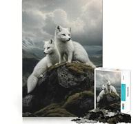 Arctic Fox Duo Hard Jigsaw Puzzle for Adults 1000 Pieces Restful Game Smooth Joint Family Bond Art Decor (38x52cm)