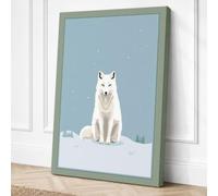 Arctic Fox in Snow Minimalist Canvas Wall Art Print 24x16 Inch
