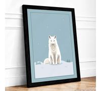 Arctic Fox in Snow Minimalist Framed Wall Art Print A3 (42×29.7cm) Black, Wall Decor for Living Room, Bedroom, Office & Home, Ready to Hang, Art Gift