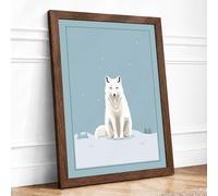 Arctic Fox in Snow Minimalist Framed Wall Art Print A3 (42×29.7cm) Walnut, Wall Decor for Living Room, Bedroom, Office & Home, Ready to Hang, Art Gift