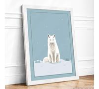 Arctic Fox in Snow Minimalist Framed Wall Art Print A3 (42×29.7cm) White, Wall Decor for Living Room, Bedroom, Office & Home, Ready to Hang, Art Gift