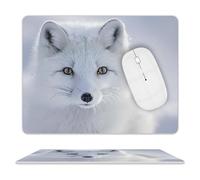 Arctic Fox in Snowy Day Cute Mouse Pad with Non-Slip Rubber Base Leather Mouse Mat Office Supplies