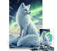 Arctic Fox Under Aurora Borealis 1000 Piece Jigsaw Puzzle for Adults Brain Exercise DownTime Game Family Game Home Display (38x26cm)