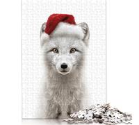 Arctic Fox with Santa Hat Puzzle Difficult Challenge 100 Percent Recycled Cardboard Jigsaw Puzzle for Adults Teen 1000pcs (38x26cm)