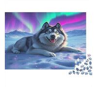 Arctic Husky Lying 1000 Piece Jigsaw Puzzle Colorful Husky Snow Aurora Art Wall Decor Decompression Challenging Puzzle for Adults 52x38cm/1000pcs