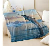 Arctic Narwhal Leaping Flannel Blanket, Morning Twilight Reflecting Ice Peaks, Super Soft Cozy Throw for Sofa and Bed (01,75x100cm)