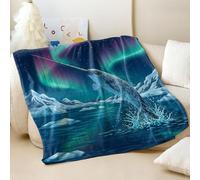 Arctic Narwhal Leaping Flannel Blanket, Morning Twilight Reflecting Ice Peaks, Super Soft Cozy Throw for Sofa and Bed (02,200x200cm)