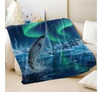 Arctic Narwhal Leaping Flannel Blanket, Morning Twilight Reflecting Ice Peaks, Super Soft Cozy Throw for Sofa and Bed (04,130x150cm)