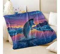 Arctic Narwhal Leaping Flannel Blanket, Morning Twilight Reflecting Ice Peaks, Super Soft Cozy Throw for Sofa and Bed (05,150x200cm)