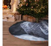 Arctic Owl Christmas Tree Skirt 36" Artificial Tree Mat Cover Merry Christmas Burlap Xmas Tree Skirt for Christmas Decoration Holiday Indoor Outdoor Winter Party Decor