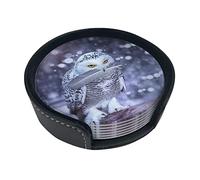 Arctic Owl Coasters Set Of 6,Round Leather Drink Coasters, Non-Slip Heat-Resistant Cups Coasters Mat