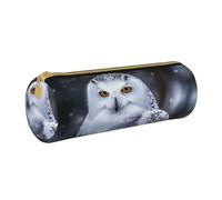 Arctic Owl Pencil Case Leather Pencil Pouch Portable Stationery Organizer Pencil Holder Makeup Bag with Zipper Closure