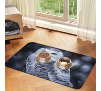 Arctic Owl Pet Feeding Mat Absorbent Pu Leather Dog Cat Food Mats Contain Spills Protects Floors, Anti-Slip Rubber Backing Dog Bowl Mats Easy Clean Pet Placemats 30x45cm