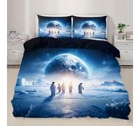 Arctic Penguin Bedding Set Single Space Planet Duvet Cover Polar Penguin Planet Comforter Cover Cosmic Sci-Fi Nature Comforter Set with Pillowcases for Bedroom