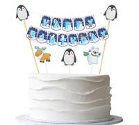 Arctic Polar Animals Happy Birthday Cake Topper Banner - Polar Bear, Seal, Penguin and Arctic Fox Cake Bunting & Cupcake Topper - 6pcs Winter Baby Shower or Birthday Party Supplies