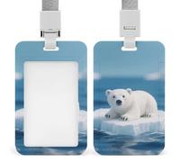 Arctic Polar Bear ID Badge Holder with Vertical Card Badge Holder Waterproof Plastic Card Sleeve Badges Protector Case Name Tag ID Card Holder for Office Doctor Nurse Teachers