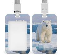 Arctic Polar Bear ID Badge Holder with Vertical Card Badge Holder Waterproof Plastic Card Sleeve Badges Protector Case Name Tag ID Card Holder for Office Doctor Nurse Teachers