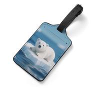 Arctic Polar Bear Luggage Tags with Information Card & Detachable Strap - Durable PU Scratch-Resistant Name ID Identifiers for Suitcases, Travel Bags, Backpacks, and Gym Bags
