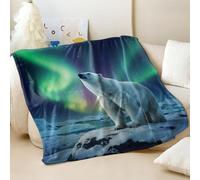 Arctic Polar Bear Printed Flannel Blanket, Dreamy Starry Sky Cozy Throw for Sofa & Bed, Perfect for Animal Lovers & Winter Warmth (04,130x150cm)