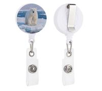 Arctic Polar Bear Retractable Badge Reel - Personalized ID Name Badge Holder with Lanyard Cute Badges Reel Holder Round Nurse Doctor Name Tag Badges Clip for Work