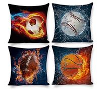 Arctic Residents Fire Water Football Basketball Baseball 4pcs Cushion Covers Decorative Square Throw Pillow Cover Sofa Car Pillowcase for Outdoor Home Bed Decor,Set of 4