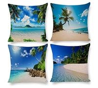 Arctic Residents Hawaiian Style Beach Coastal Tree 4pcs Cushion Covers Decorative Square Throw Pillow Cover Sofa Car Pillowcase for Outdoor Home Bed Decor,Set of 4