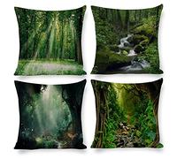 Arctic Residents Jungle Tropical Trees Forest Landscape Waterfall Nature Park 4pcs Cushion Covers Decorative Square Throw Pillow Cover Sofa Car Pillowcase for Outdoor Home Bed Decor,Set of 4
