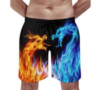 Arctic Residents Mens Swim Trunks Board Short Blue and Red Fiery Dragon Quick Dry with Drawstring Mesh Lining and Pockets,3XL
