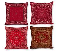 Arctic Residents Red Elegant Bandana 4pcs Cushion Covers Decorative Square Throw Pillow Cover Sofa Car Pillowcase for Outdoor Home Bed Decor,Set of 4