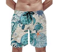 Arctic Residents Swimming Board Shorts Sea Turtles Quick Dry with Drawstring Mesh Lining and Pockets,2XL