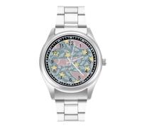 Arctic Space with Narwhal Men's Casual Watch with Stainless Steel Strap Alloy Quartz Wrist Watches