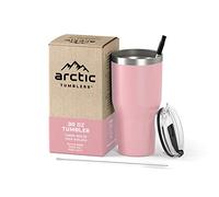 Arctic Tumblers | 30 oz Rose Pink Insulated Tumbler with Straw & Cleaner - Retains Temperature up to 24hrs - Non-Spill Splash Proof Lid, Double Wall Vacuum Technology, BPA Free & Built to Last