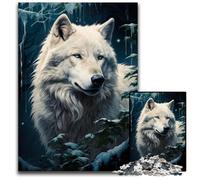 Arctic White Wolf JigsawPuzzle 1000 Pieces for Adults Wooden Jigsaw Home Decor Brain Teaser Game for Teenagers & Family Interaction 1000 PCS(75x50cm)