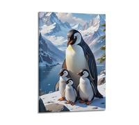 Arctic Wildlife Poster Penguin Chicks Crystal Lake Snow Peaks Scenic Artwork Decorative Canvas Family Bedroom Artwork Picture Painting 12x18inch(30x45cm)