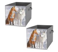 Arctic Wolf And Fox Foldable Open Storage Bins with Handles Cute Cube Organiser Box for Book Clothing
