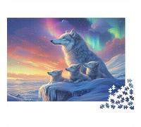 Arctic Wolf Family Adult Puzzle for Decompression: Wolves Under Aurora Sky Educational Game Challenge 1000 Piece 70x50cm/1000pcs
