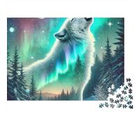 Arctic Wolf Howling 1000 Piece Jigsaw Puzzles Howling Wolf Aurora Art Adults Aged 12 And Above Educational Game Home Decoration Difficult Challenging Birthday 52x38cm