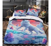 Arctic wolf howling 3D Pattern Duvet Cover 3-Piece Ultra-Soft Microfiber Durable fantasy digital Comforter Cover 2 Pillowcases Hidden Zipper Machine Washable Kids Teens Bedroom Single（140x200cm）