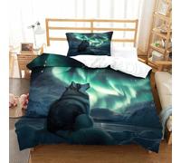 Arctic Wolf Howling-Northern Lights Scene Duvet Cover 2 PCS Hotel Quality Quilt Cover Bedding Sets Bed Covers with Pillowcases with Zipper Closure Hypoallergenic Soft Breathable Microfiber Single（135x