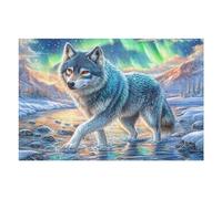 Arctic Wolf in Aurora-lit Stream 1000 Piece Pack DIY Jigsaw Puzzle Collectors Cognitive Development Educational Decorative Puzzle Gifts for Adults High-grade Cardboard 1000 PCS