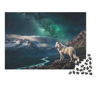 Arctic Wolf Mountain 1000pc Starry White Wolf Art Thick Cardboard Puzzle for Stress Relief Seekers Christmas Gathering Home Decor Senior Centre Activity Classroom Puzzle Gift 52x38cm/1000pcs